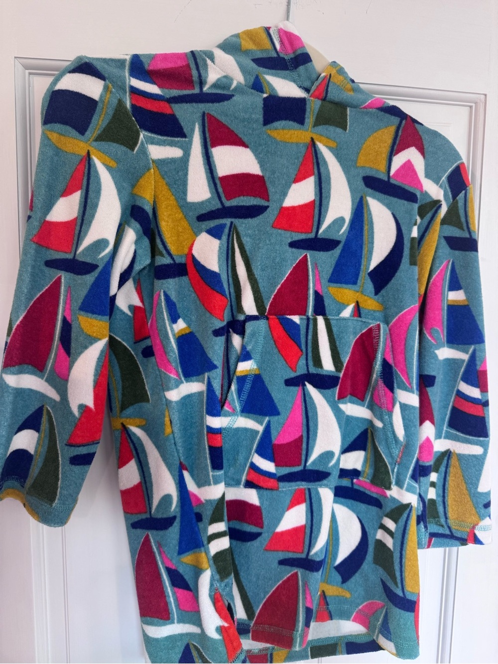 Mini Boden Navy and Yellow Striped Hoodie with Multicolor Accents